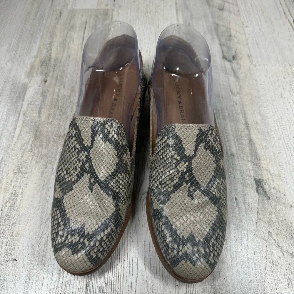 Lucky Brand Flats Women's 7M Cahill Gray Snake Print Cahill Slip On Leather Shoe